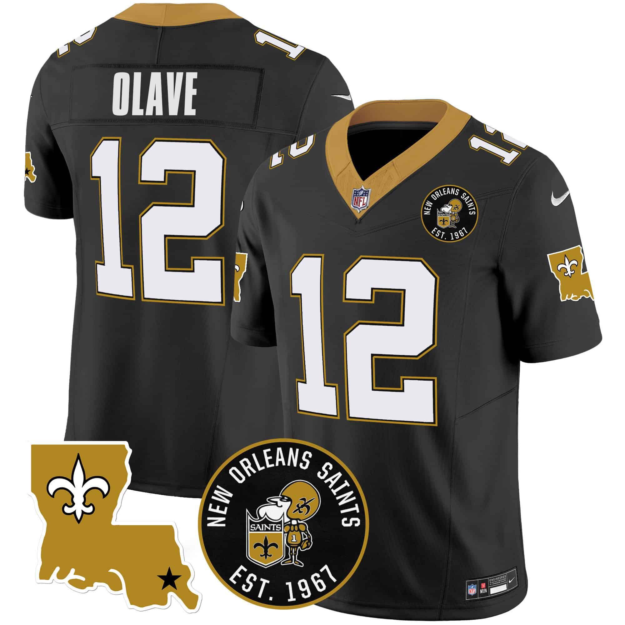Men New Orleans Saints #12 Olave Black 2024 Nike 1967 Patch Vapor Limited NFL Jersey->indianapolis colts->NFL Jersey